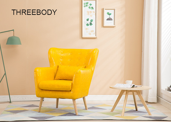 Living Room Fabric Wooden Sofa Ming Yellow Colour With High Density Sponge