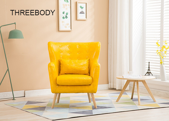 Living Room Fabric Wooden Sofa Ming Yellow Colour With High Density Sponge
