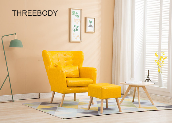 Living Room Fabric Wooden Sofa Ming Yellow Colour With High Density Sponge