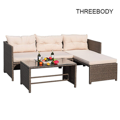 3 Pieces Rattan Sectional Outdoor Lounge Sofa Sets Clearance UV Resistant