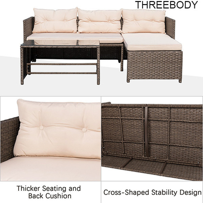 3 Pieces Rattan Sectional Outdoor Lounge Sofa Sets Clearance UV Resistant