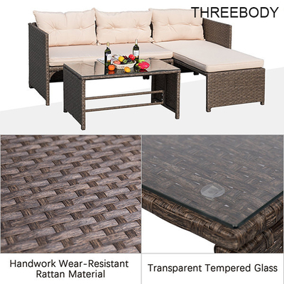 3 Pieces Rattan Sectional Outdoor Lounge Sofa Sets Clearance UV Resistant