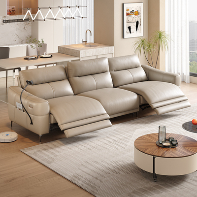 Multi-Functional Retractable Three-Seat Straight-Row Living Room Leather Sofa