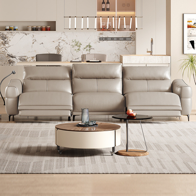 Multi-Functional Retractable Three-Seat Straight-Row Living Room Leather Sofa
