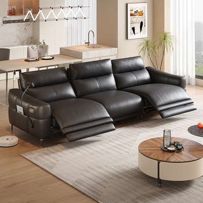 Multi-Functional Retractable Three-Seat Straight-Row Living Room Leather Sofa