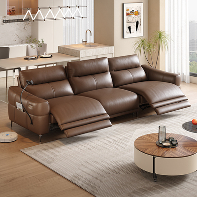 Multi-Functional Retractable Three-Seat Straight-Row Living Room Leather Sofa