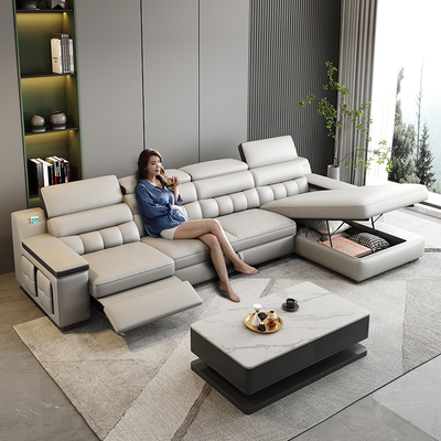 Italian Style Minimalist Multi-Functional Foldable Electric Leather Sofa Bed 320*165*93CM