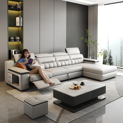 Italian Style Minimalist Multi-Functional Foldable Electric Leather Sofa Bed 320*165*93CM