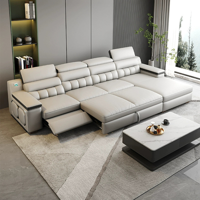 Italian Style Minimalist Multi-Functional Foldable Electric Leather Sofa Bed 320*165*93CM