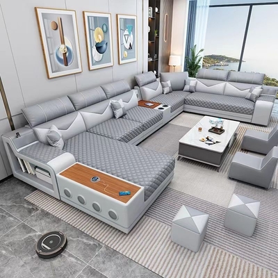 En's Fun Nordic Modern Simple U-Shaped Fabric Sofa Combination For large apartment Living Room