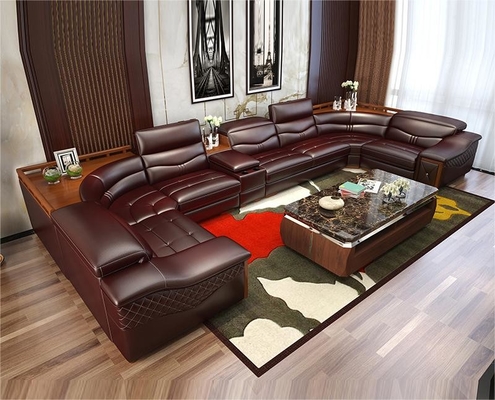 En's Fun Modern Simple U-Shaped Living Room Leather Sofa Combination