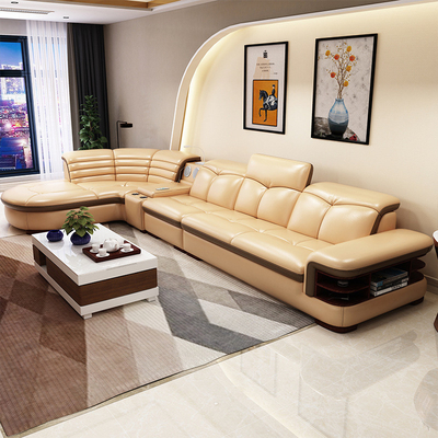 En's Fun Modern Simple Multi-Functional L-Shaped Living Room Leather Sofa Combination