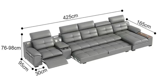 AiChuang Italian Style Modern Straight Row Telescopic Electric Multi-Function Living Room Leather Sofa Combination