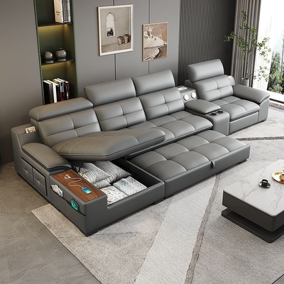 AiChuang Italian Style Modern Straight Row Telescopic Electric Multi-Function Living Room Leather Sofa Combination