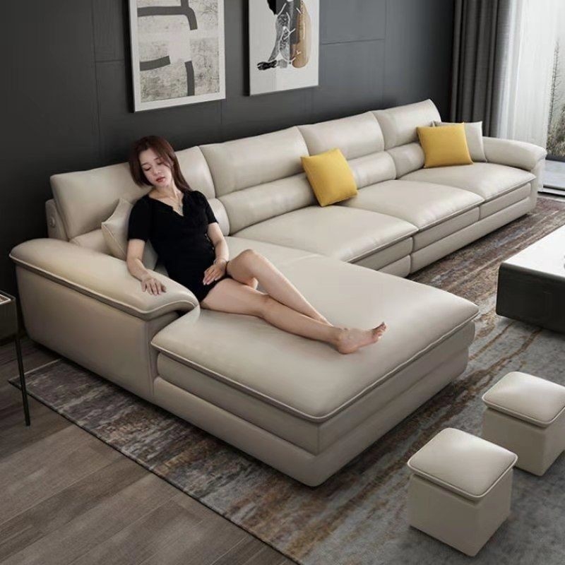En's Fun Small Apartment  Nordic Style Modern Simple Living Room L-Shaped Leather Sofa